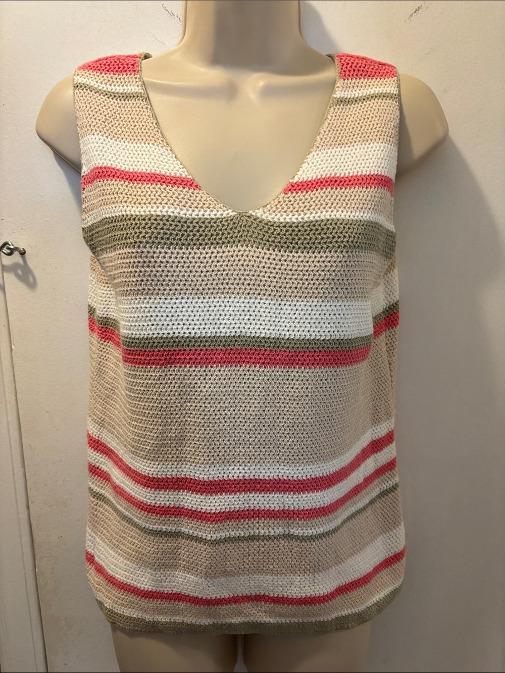 Vintage Units S linen Striped V-Neck Knit Tank Top 26-241